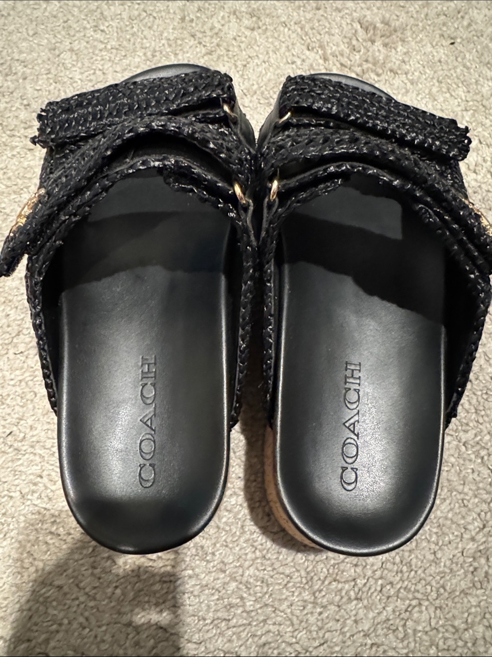 Coach Black Raffia Cork Platform Slide Sandals - Picture 3 of 8